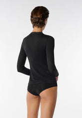 Maglia Carré in Pizzo Manica Lunga in Modal e Cashmere Perfect Line Cashmere Lace - Nero - Black | Oroblù