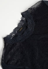 Maglia Carré in Pizzo Manica Lunga in Modal e Cashmere Perfect Line Cashmere Lace - Nero - Black | Oroblù