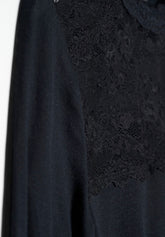 Maglia Carré in Pizzo Manica Lunga in Modal e Cashmere Perfect Line Cashmere Lace - Nero - Black | Oroblù