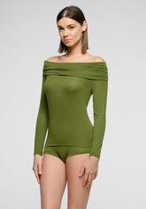 Maglia Scollo Drappeggiato Manica Lunga in Modal e Cashmere Perfect Line Cashmere - Botanic - Botanic | Oroblù