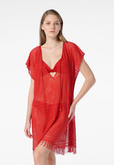 Kaftan en dentelle cover-up Drapé - Rouge - Red | Oroblù