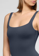 Stretch Eco-Microfibre Thin Shoulder Strap Bodysuit Skinwear - Hematite - Hematite 1 | Oroblù