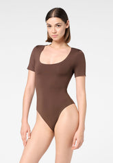 Body Maniche Corte in Eco-Microfibra Elasticizzata Skinwear - Marrone Scuro - Dark brown | Oroblù