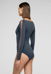 Long-Sleeve Stretch Microfiber Bodysuit Skinwear - Hematite - Hematite 1 | Oroblù