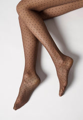 Tulle-effect Sheer Tights with Micro Polka Dots Plumetis 30 - Coffee - Moka | Oroblù