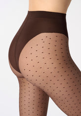 Tulle-effect Sheer Tights with Micro Polka Dots Plumetis 30 - Coffee - Moka | Oroblù