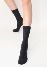 Wool and Cashmere Sock Gwen - Black Melange - Black melange | Oroblù