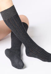 Alpaca Wool and Cotton Opaque Knee-highs Jasmine - Black Melange - Black melange | Oroblù