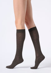 Gambaletto a Coste in Viscosa e Cashmere Light - Marrone - Brown | Oroblù