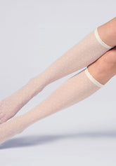 Micro Polka Dot Knee-High Socks Plumetis 30 - Wool White - Wool | Oroblù