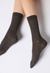 Calzino a Coste in Viscosa e Cashmere Light - Marrone - Brown | Oroblù