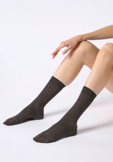 Calzino a Coste in Viscosa e Cashmere Light - Marrone - Brown | Oroblù
