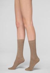 Calzino a Coste in Viscosa e Cashmere Light - Beige - Beige | Oroblù