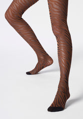 Collant semi Velato Motivo Animalier Savage 30 - Nero e Cacao - Black/cacao | Oroblù