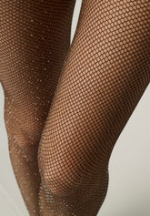 Silver Lamé Fishnet Tights Diamonds Tricot - Chocolate 3 - Chocolate 3 | Oroblù