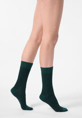 Calzino in Cotone e Alpaca Tweed - Verde Foresta e Nero - Forest/black | Oroblù