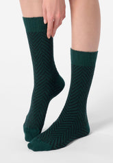 Calzino in Cotone e Alpaca Tweed - Verde Foresta e Nero - Forest/black | Oroblù