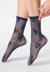 Sheer Socks Floral Lace Effect Pretty Lace 20 - Blue 11 - Blue 11 | Oroblù