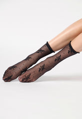 Sheer Socks Floral Lace Effect Pretty Lace 20 - Black - Black | Oroblù