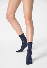 Blickdichte Socken mit Blumenmuster - Blau 11 - Blue 11 | Oroblù