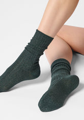 Calzino in Cotone e Lamè a Costine Diamonds Rib - Verde Foresta 2 - Forest 2 | Oroblù
