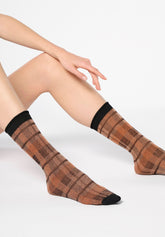 Calzino in Viscosa Check - Nero e Arancione - Black/orange | Oroblù