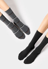 Calzini in Viscosa a Coste Twins Plain & Stripes Bipack - Nero e Grigio - Black/grey | Oroblù