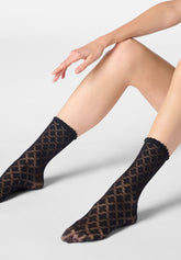 Socquette semi-transparente effet dentelle Macramé - Noir - Black | Oroblù