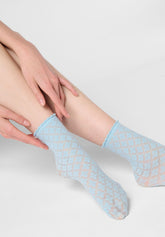 Socquette semi-transparente effet dentelle Macramé - Bleu Ciel 8 - Sky 8 | Oroblù