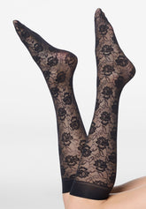 Mi-bas semi-transparent effet dentelle Lace Allure 30 - Noir - Black | Oroblù