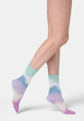 Short Cotton Socks with Wave Pattern - Sky Blue - Sky | Oroblù