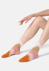 Short Cotton Socks with Wave Pattern - Salmon Pink - Salmon | Oroblù