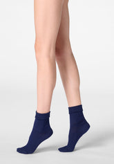 Ribbed Organic Cotton Socks - Blue - Blue | Oroblù
