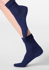 Ribbed Organic Cotton Socks - Blue - Blue | Oroblù