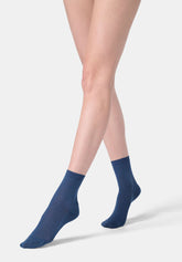 Ankle Sock in Scottish Lisle Fine Rib - Blue Denim - Jeans | Oroblù