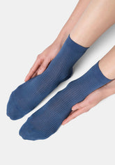 Ankle Sock in Scottish Lisle Fine Rib - Blue Denim - Jeans | Oroblù