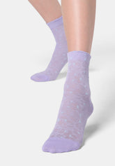 Kurze Baumwollsocke mit Jacquard‑Blumenmuster - Flieder - Lilac | Oroblù
