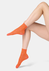 Short Jacquard Cotton Socks with Flowers - Salmon Pink - Salmon | Oroblù