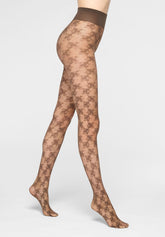 Semi-Sheer Lace-Effect Floral Tights Stylish Lace 30 - Chocolate 3 - Chocolate 3 | Oroblù