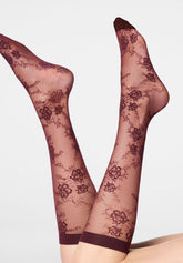 Pure Lace 20 Floral Sheer Knee-Highs - Bordeaux 11 - Bordeaux 11 | Oroblù