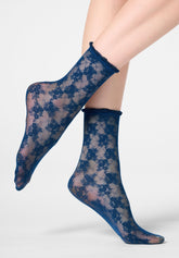 Semi-Sheer Lace-Effect Floral Socks Stylish Lace 30 den - Navy Blue 2 - Marine 2 | Oroblù