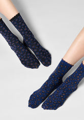 Short Opaque Socks Twins Floral Leopard Bipack - Navy Blue 2 - Marine 2 | Oroblù