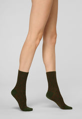 Short Warm Cotton Socks with Lamé Details Glam Spots - Green - Green | Oroblù