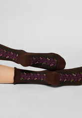 Floral Band Cotton Ankle Socks - Chocolate - Chocolate | Oroblù