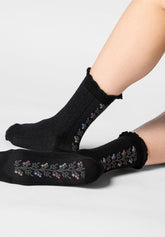 Floral Band Cotton Ankle Socks - Black - Black | Oroblù