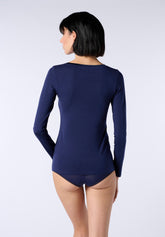 Maglia Manica Lunga in Cotone e Modal Perfect Line Cotton - Blu - Blue | Oroblù