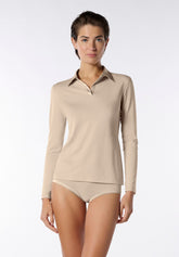 Maglia Polo Manica Lunga in Cotone e Modal Perfect Line Cotton - Sabbia - Sand | Oroblù