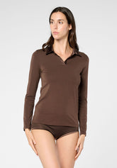 Maglia Polo Manica Lunga in Cotone e Modal Perfect Line Cotton - Marrone Scuro - Dark brown | Oroblù
