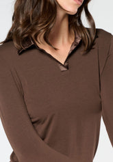 Maglia Polo Manica Lunga in Cotone e Modal Perfect Line Cotton - Marrone Scuro - Dark brown | Oroblù