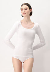 Maglia Manica Lunga in Modal Elasticizzato Perfect Line Rib - Bianco - White | Oroblù